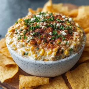 Creamy Street Corn Elote Dip with Crispy Tortilla Chips