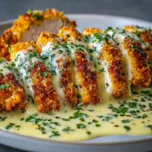 Crispy Parmesan Chicken with Creamy Garlic Sauce