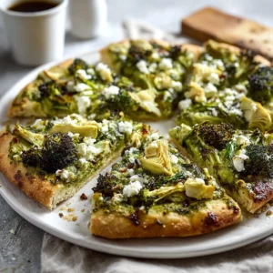Delicious Green Pizza: Pesto, Feta, Artichoke & Broccoli