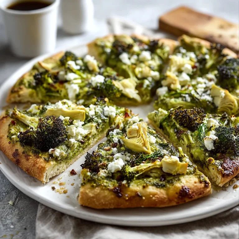 Delicious Green Pizza Pesto Feta Artichoke Broccoli