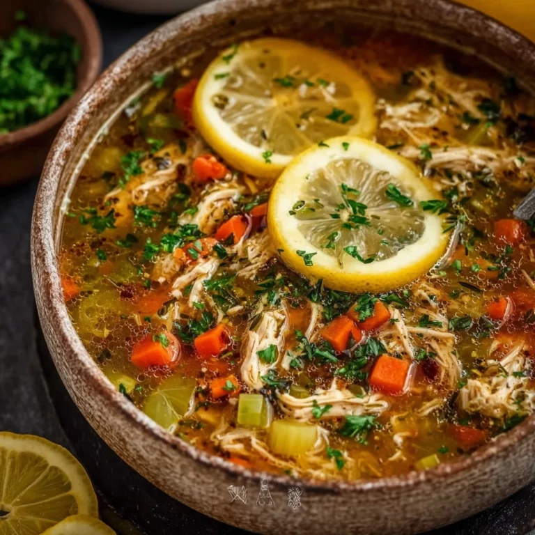 Mediterranean lemon herb chicken soup with fresh herbs and lemon