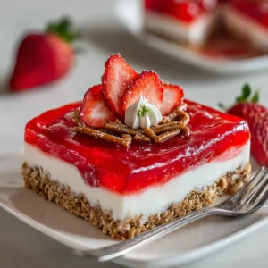 Strawberry Pretzel Salad with Pecan Crunch