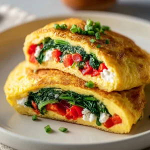 Air Fryer Spinach, Roasted Red Pepper, and Goat Cheese Omelet