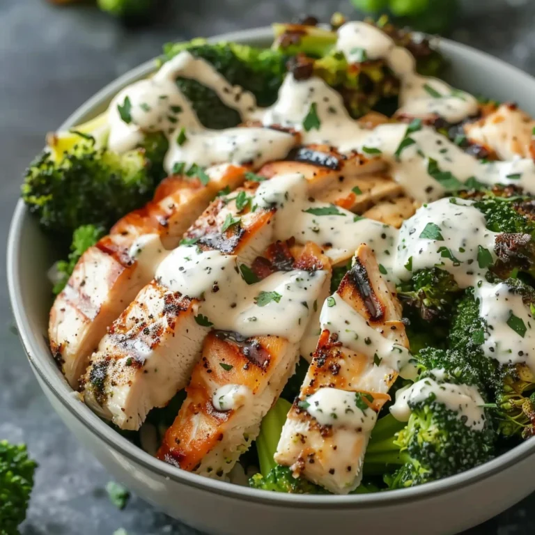 Healthy Grilled Chicken Broccoli Bowls Creamy Garlic Sauce