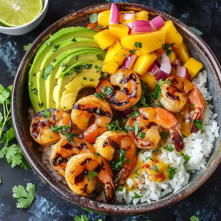 Shrimp Avocado Bowls Mango Salsa Limechili Sauce