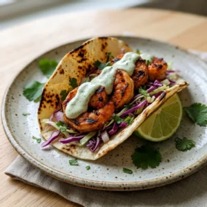 Grilled Shrimp Tacos with Zesty Lime Crema and Crisp Cabbage Slaw