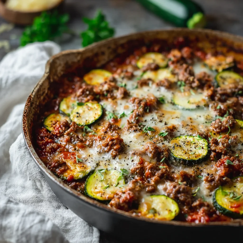 One Pan Cheesy Zucchini Ground Beef Skillet Recipe
