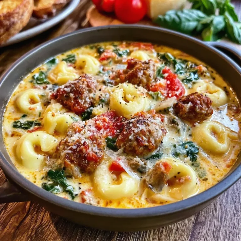 Creamy Tuscan sausage tortellini soup
