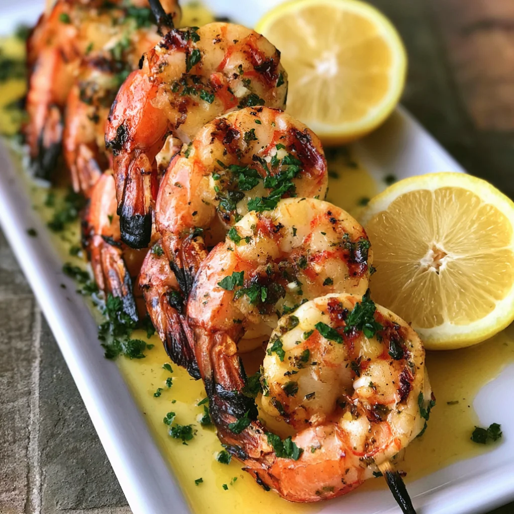 Grilled Shrimp Skewers with Lemon Garlic Butter Sauce