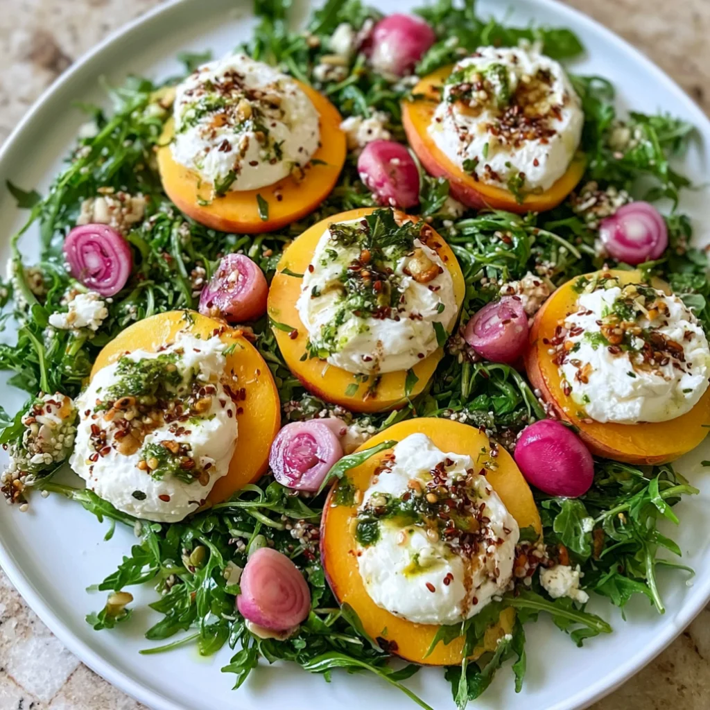 Peach Burrata Arugula Salad