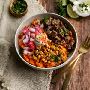 Street Corn Sweet Potato Beef Bowl