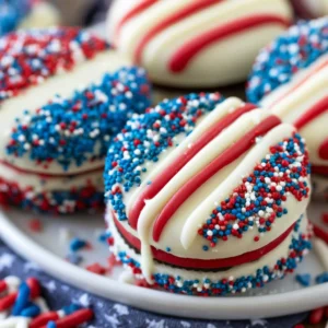 White Chocolate Dipped Fourth Of July Oreos